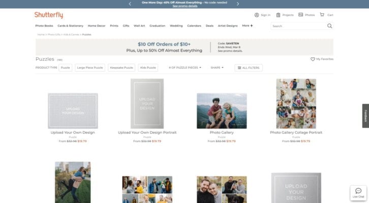 Shutterfly has more than just custom jigsaw puzzle to design. In fact, you can share the same design for other products too.