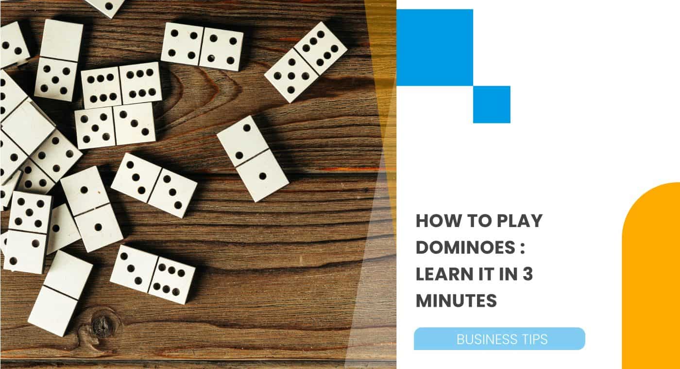 a banner showing dominoes places atop a table on the left and blog title on the right