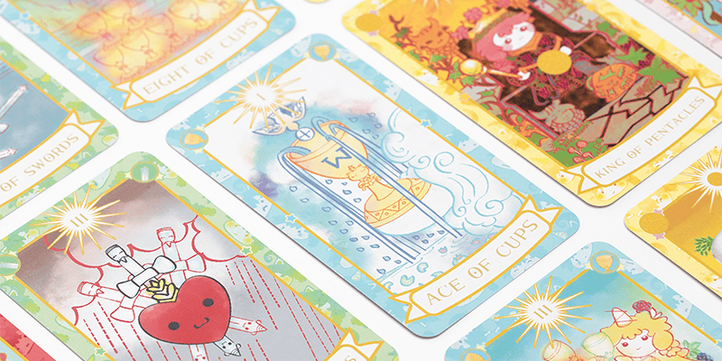 close up of custom designed and printed tarot card