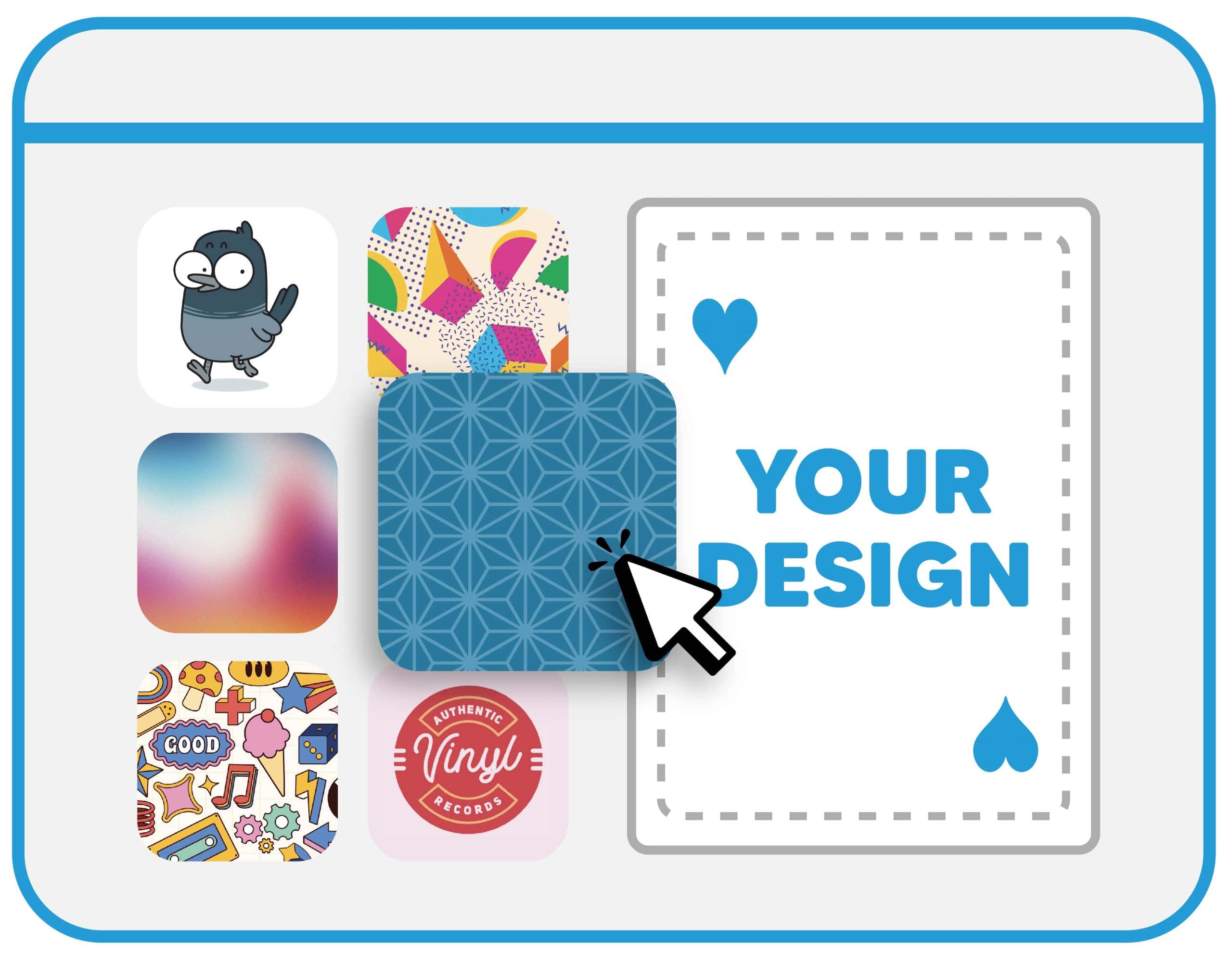 several designs on the left hand side and one template on the right