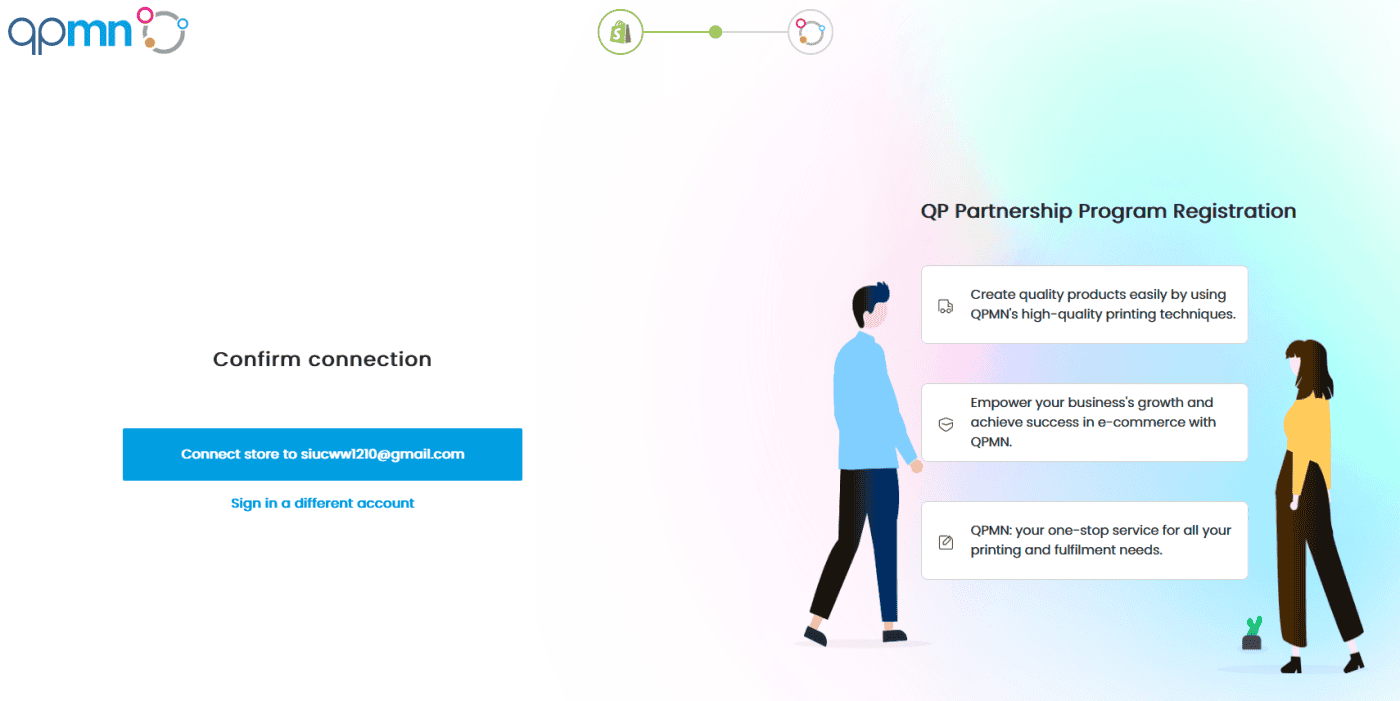 screenshot of QPMN onboarding process showing two human icons and instructions for the registration