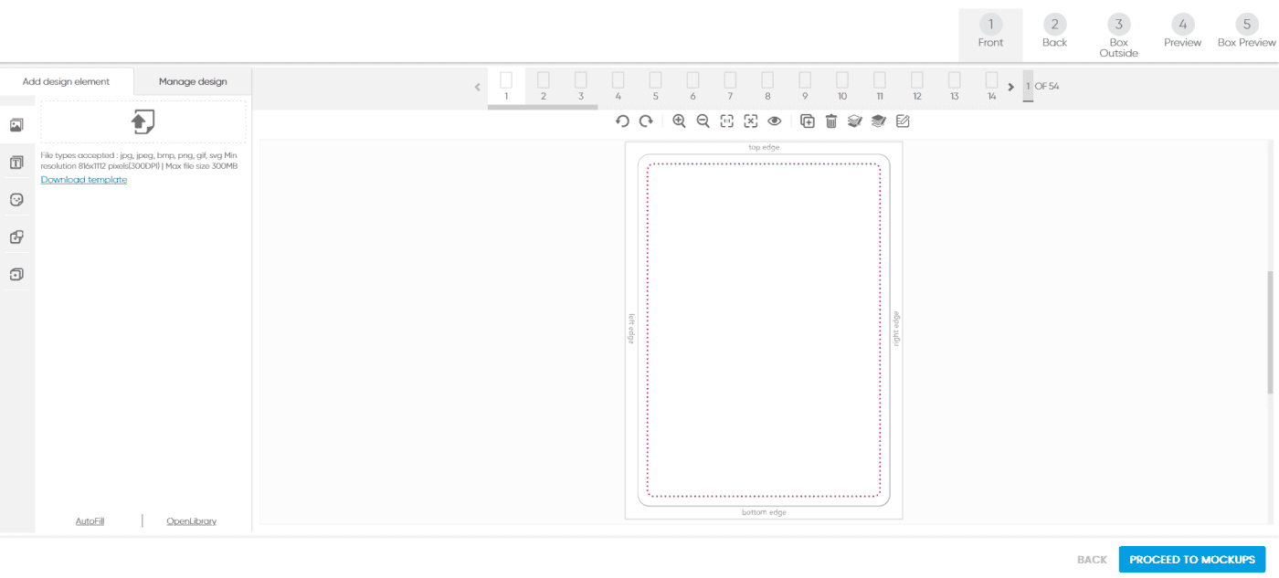 screenshot of QPMN POD Design Tool with blank card