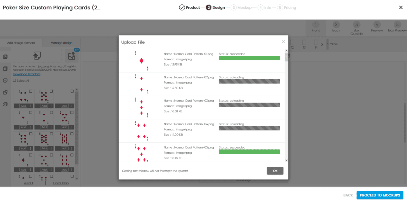 screenshot of QPMN showing playing cards being uploaded