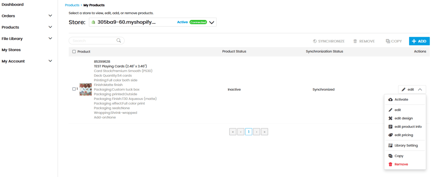screenshot of QPMN which enables the user to publish products