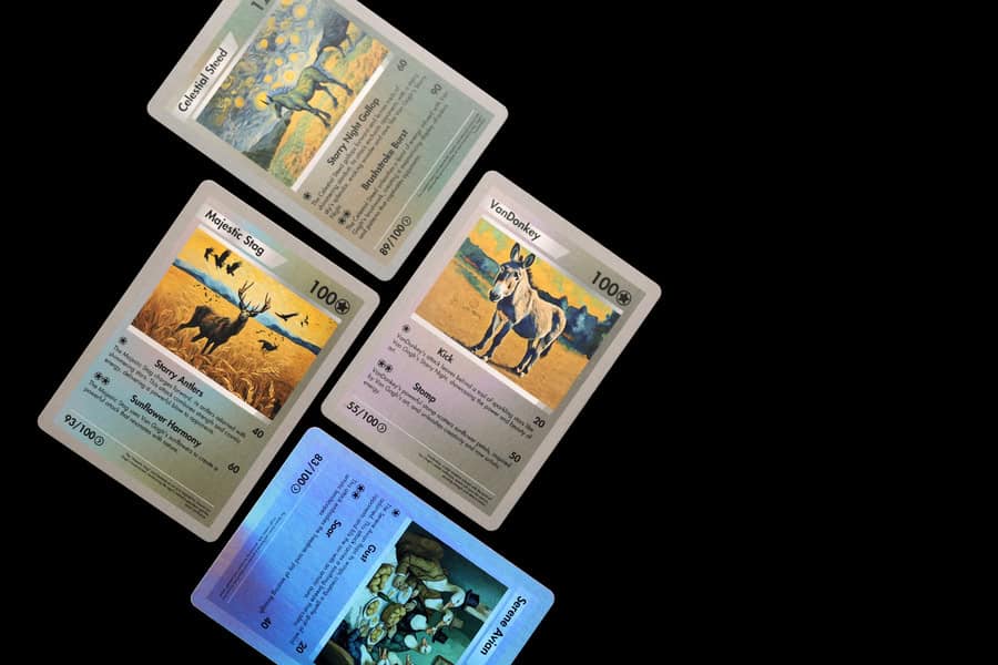 4 AI Design Holographic Trading Card Samples