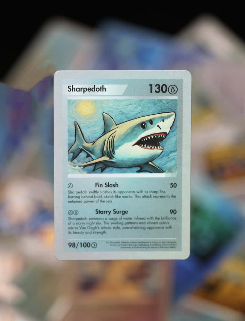 custom printed trading card showing a shark and text