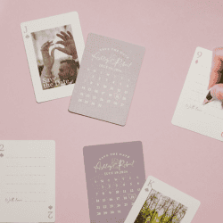 various custom printed cards laid out