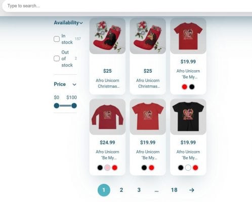 screenshot of afro unicorn website