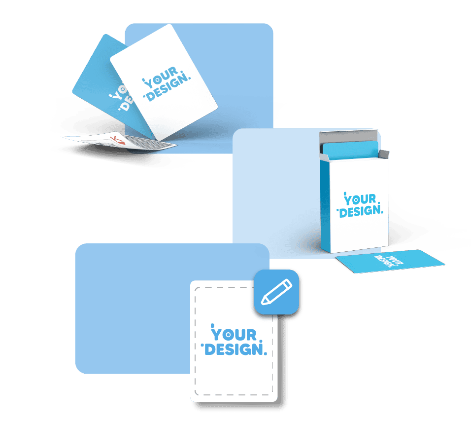 three different designs showing different steps to design custom playing card