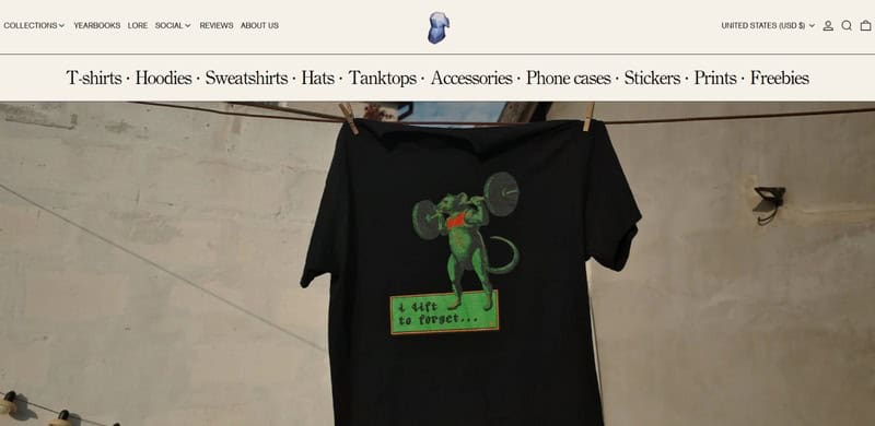 dogecore homepage featuring a t shirt