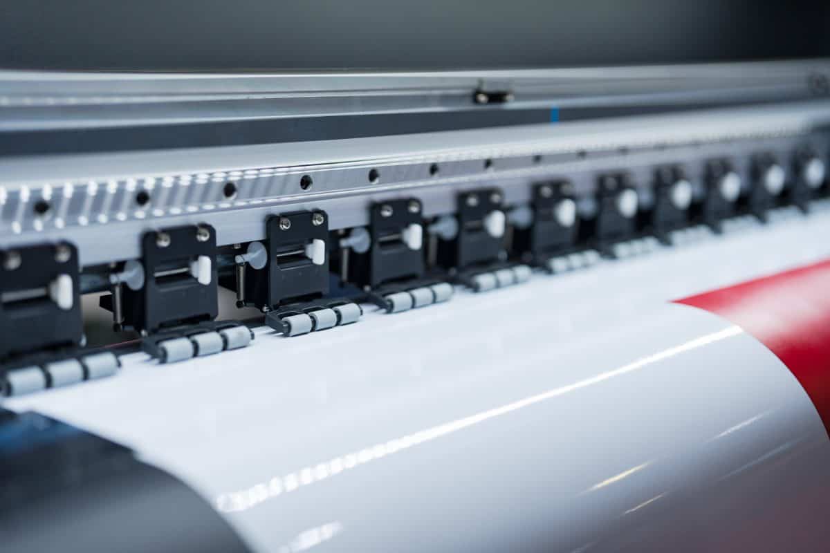 close up of industrial printer printing