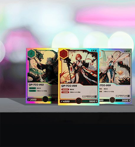 three holographic trading cards