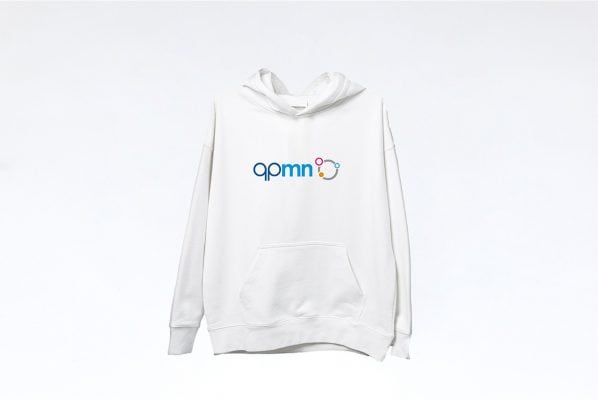 custom designed white hoody with QPMN logo