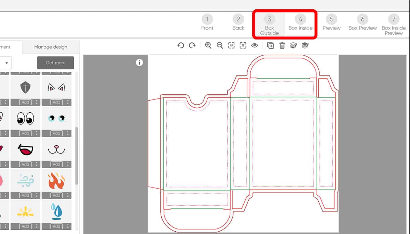 screenshot of qpmn design tool with highlights of buttons