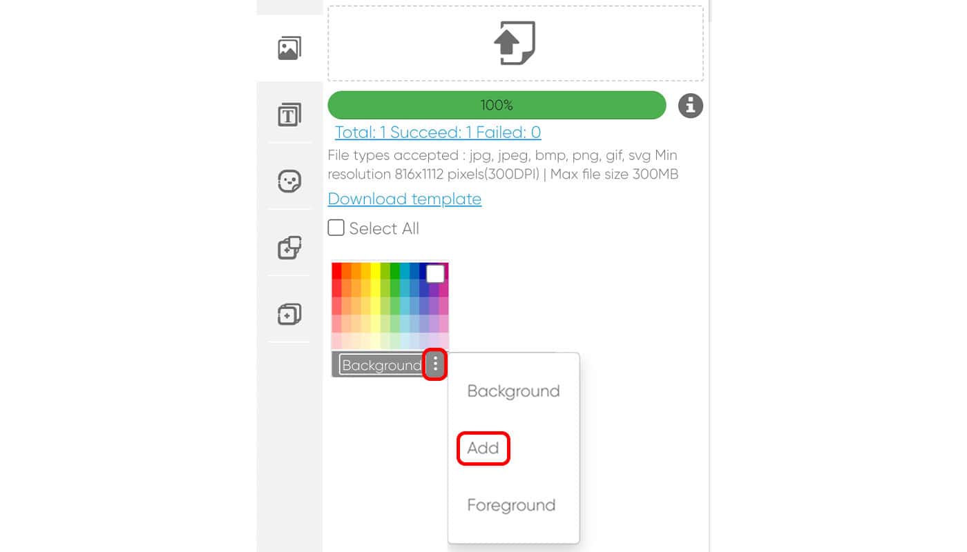 screenshot of design tool with image uploaded