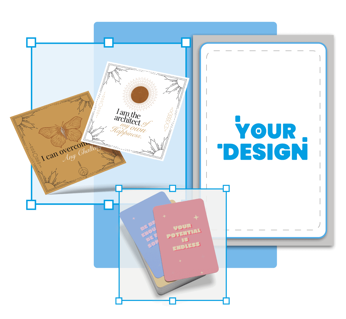 affirmation cards and a black card with your design written on it