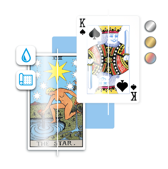 king of spades playing card and tarot card behind
