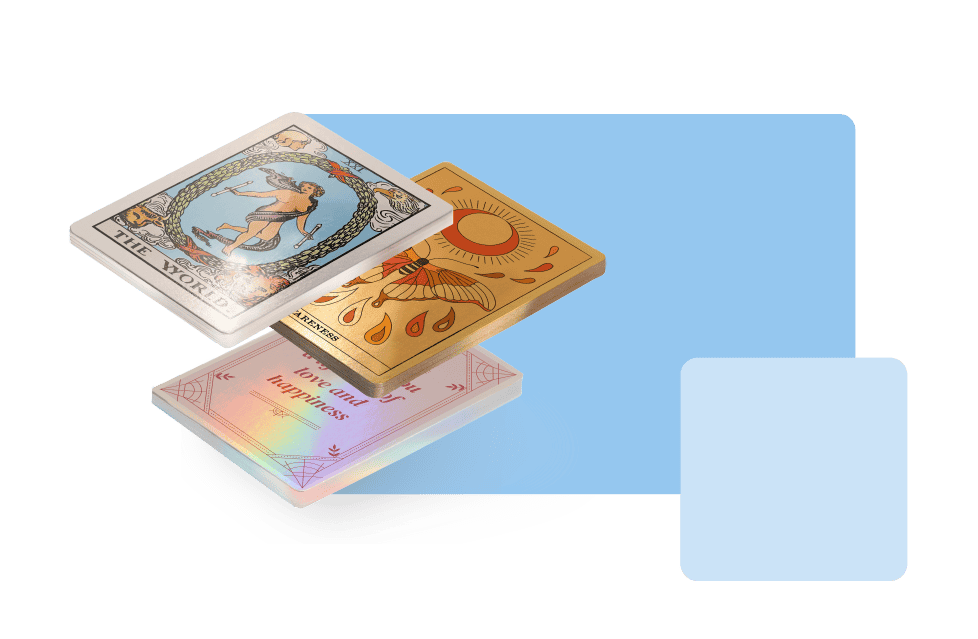 three stacks of different design tarot cards