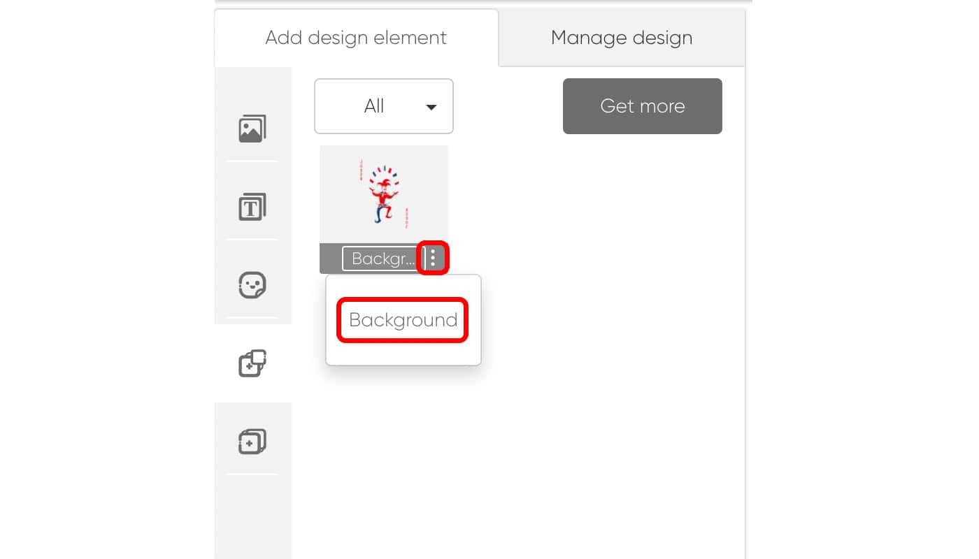 screenshot of qpmn design tool showing background button highlight