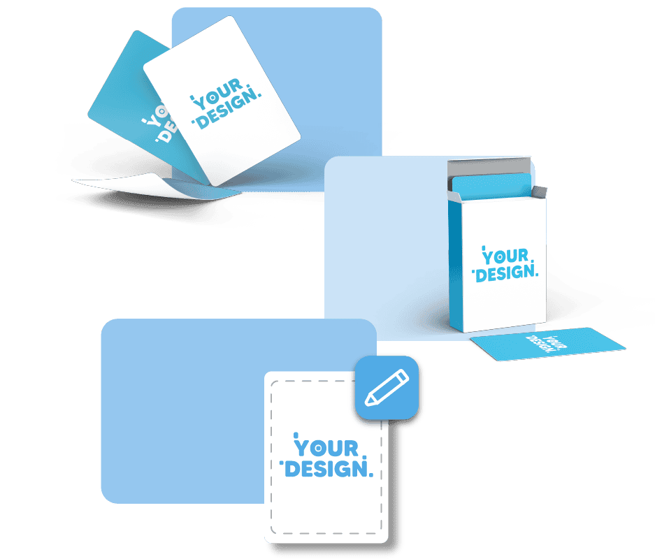 blank card front, backs and card deck boxes with the text your design