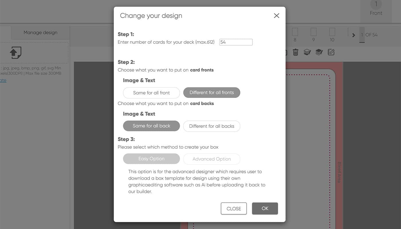 screen shot of selecting design options on POD design tool