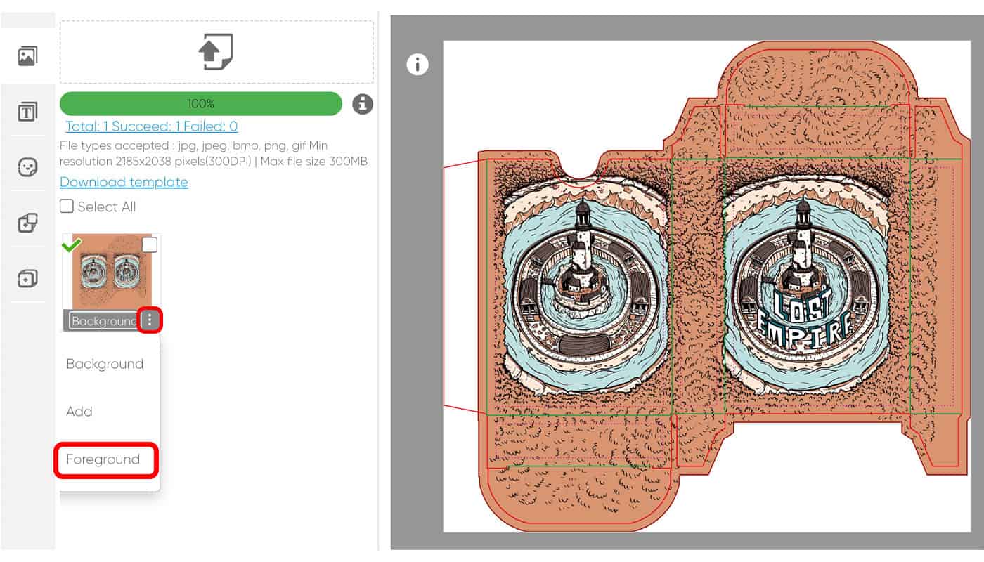 screenshot of qpmn design tool showing foreground button highlight