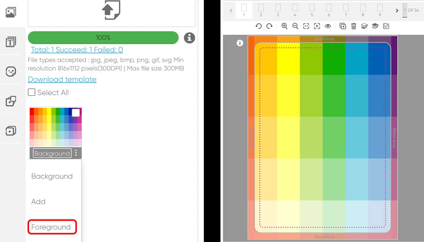 screenshot of qpmn design tool showing options for foreground design