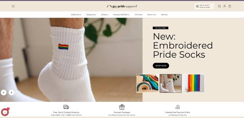 gay pride apparel homepage screenshot