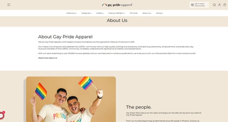 gay pride apparel about us screenshot