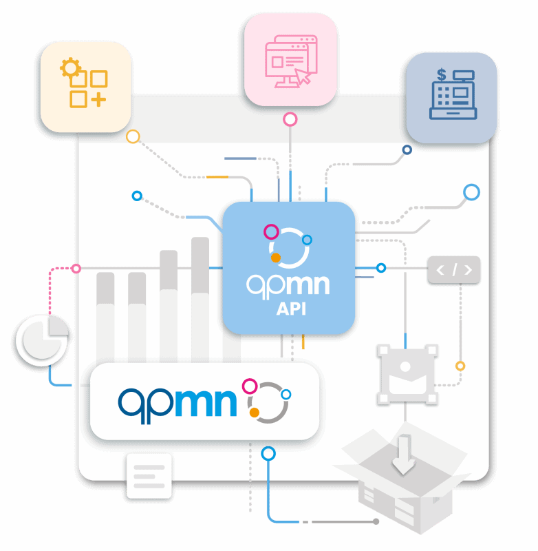 QPMN logo and design showing intricate connection to different icons