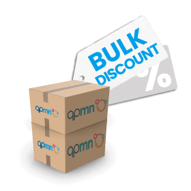 two boxes with QPMN logo and a tag sticking to them with the text bulk discount