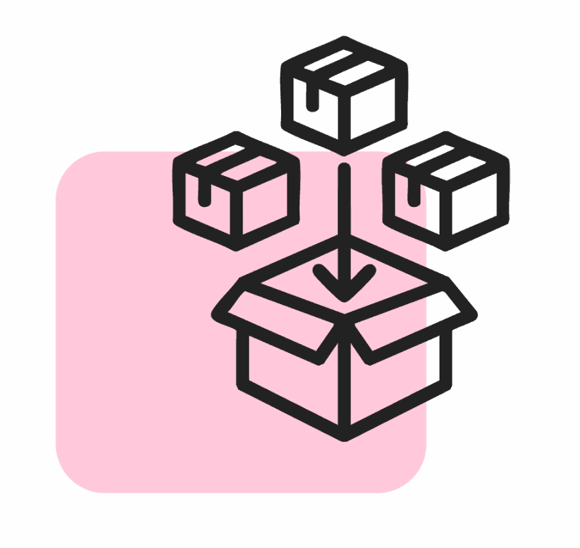 small boxes going into large box icon