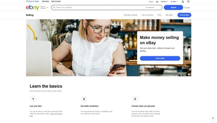 screenshot of eBay platform