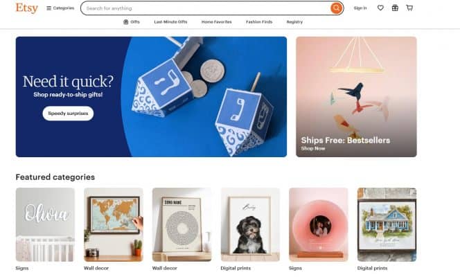 screenshot of Etsy platform
