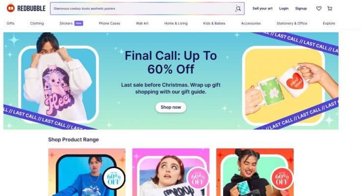screenshot of Redbubble platform