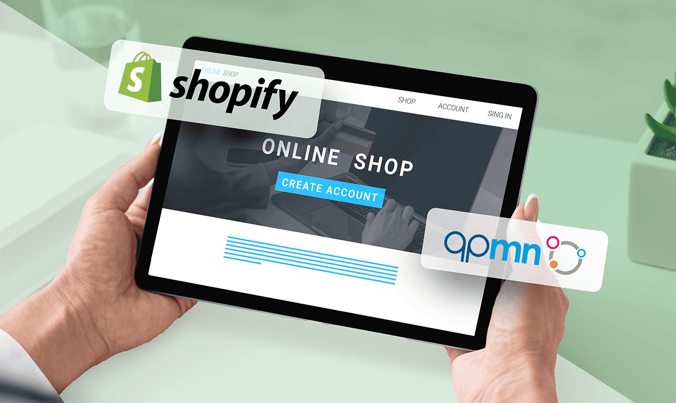 tablet with shopify and qpmn logo