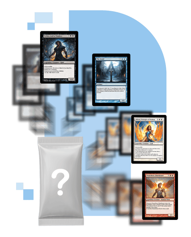 4 sets of custom trading cards coming from a booster pack