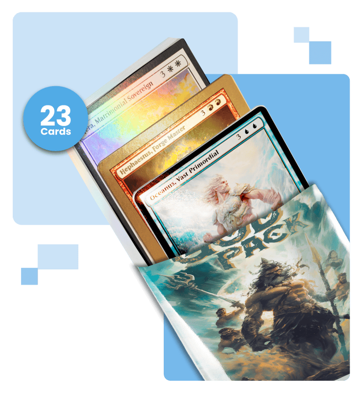 3 custom trading cards half being pulled out from custom booster pack
