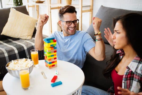 couple playing jenga