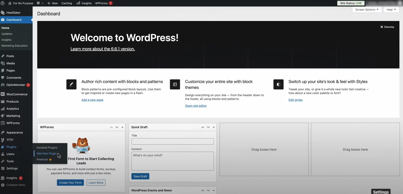 wordpress dashboard