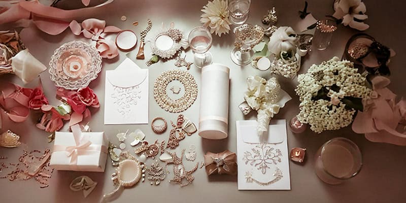 a table full of wedding and seasonal decorations