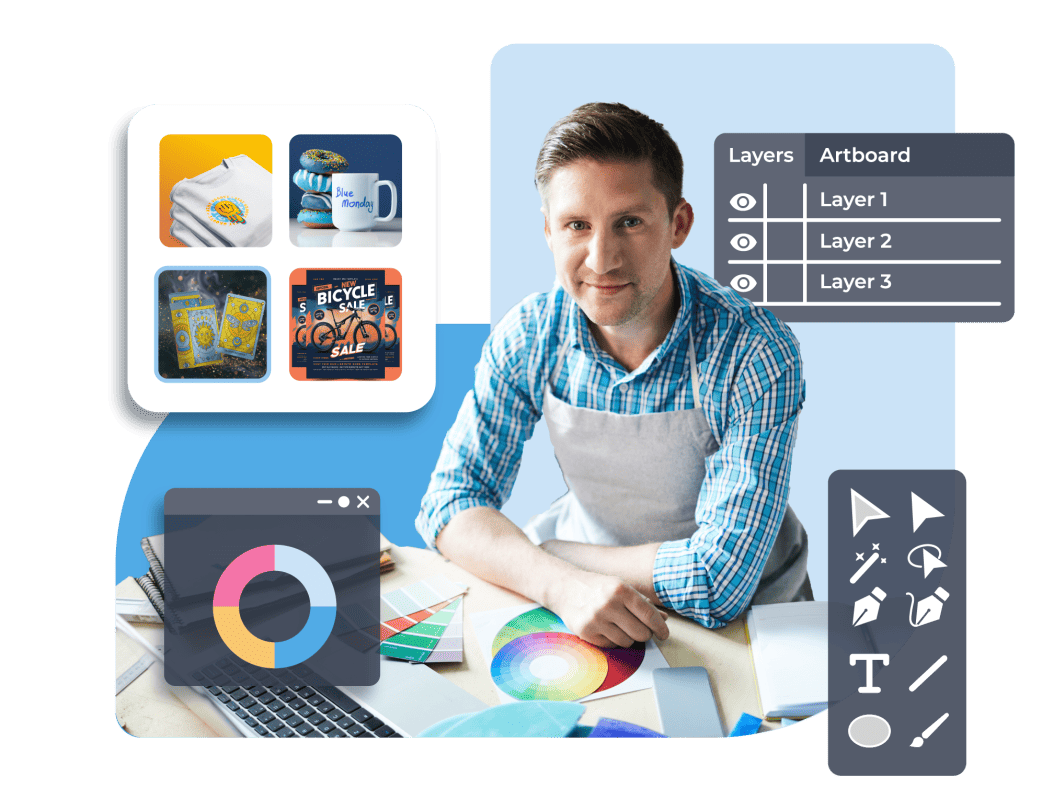 man with designer icons