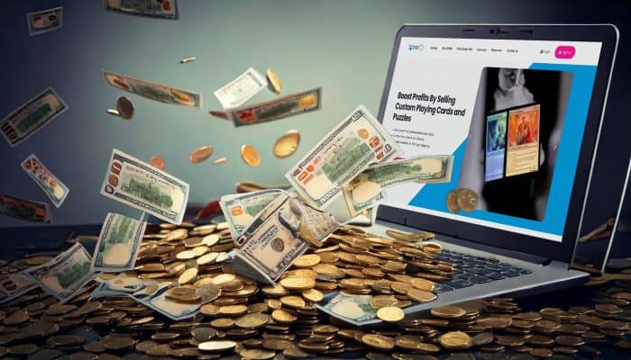 piles of cash in front of laptop showing how to make money online