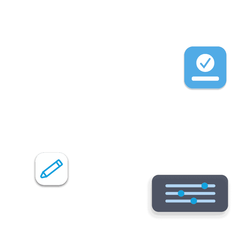 three floating icons