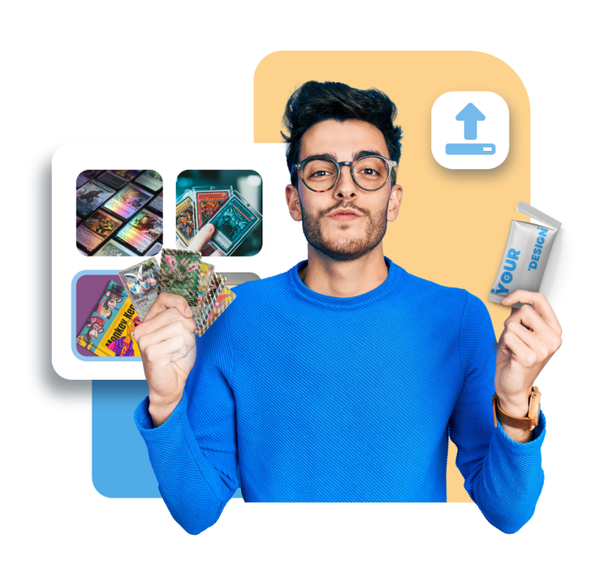 Man holding custom booster packs
