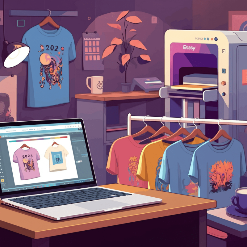 laptop with shirt design for how to sell shirts on etsy