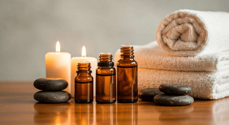 candles and bath towels