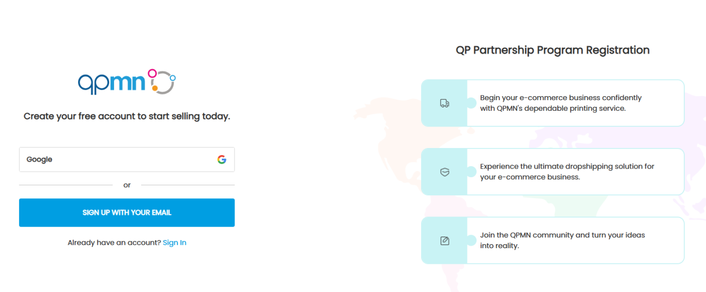 screenshot of QPMN sign up page