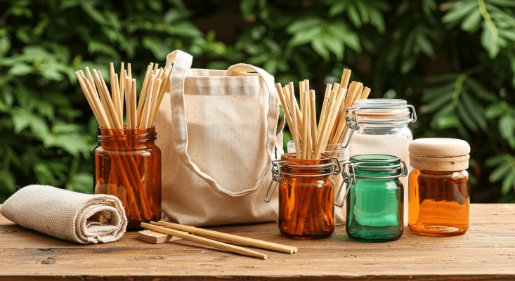 table full of sustainable products