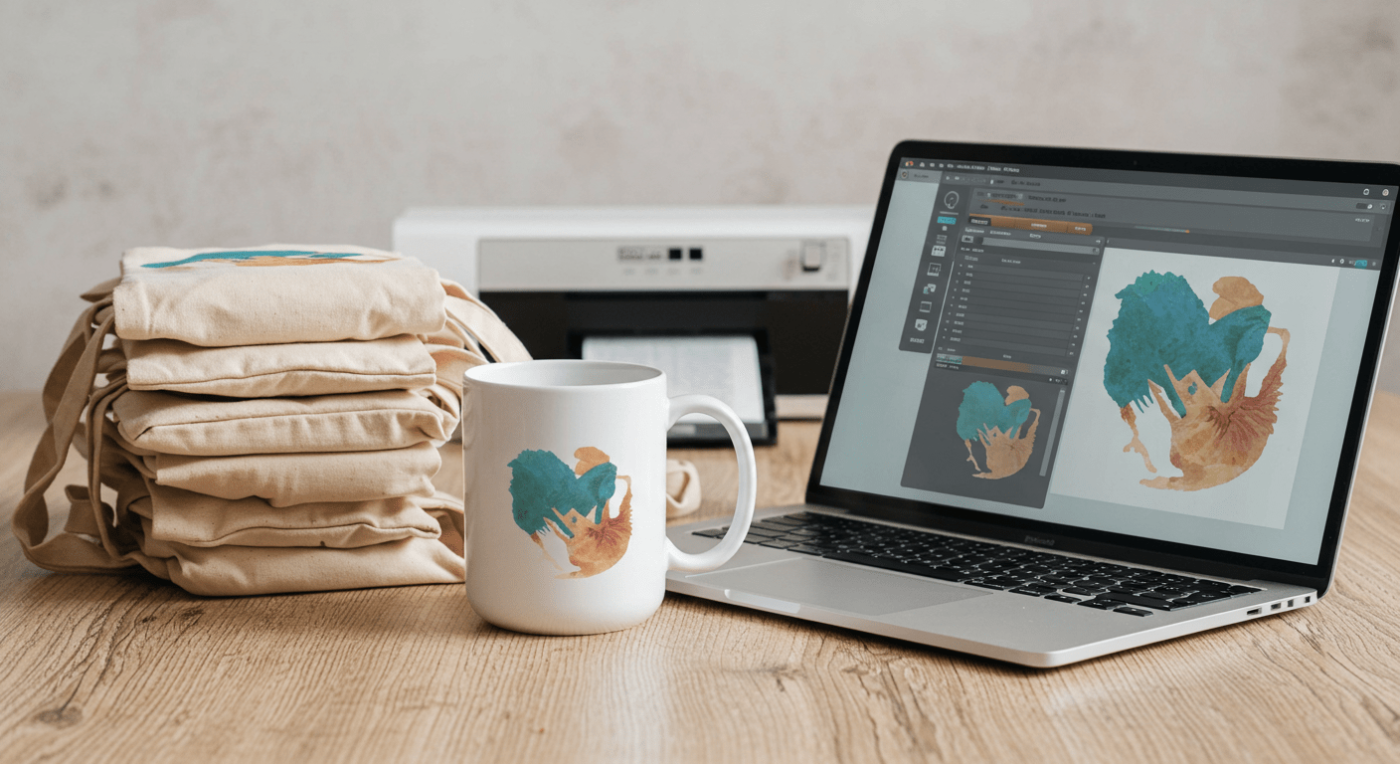 laptop on table with pod products